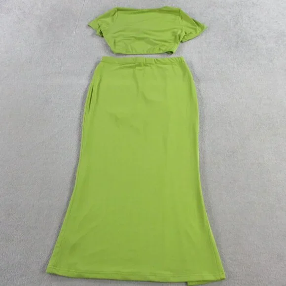12th Tribe Top and Skirt Set Womens Small Green Twist Cropped EUC - Picture 3 of 10